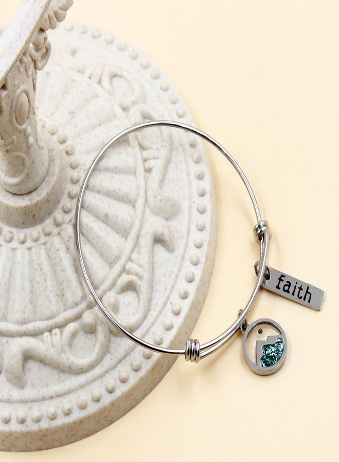 Tobestu Platinum Plated Bangle Bracelets with Green Mountain Mustard Seed Pendant and Faith Tag - Stainless Steel Religious Jewelry for Women YA4995 - Image 5